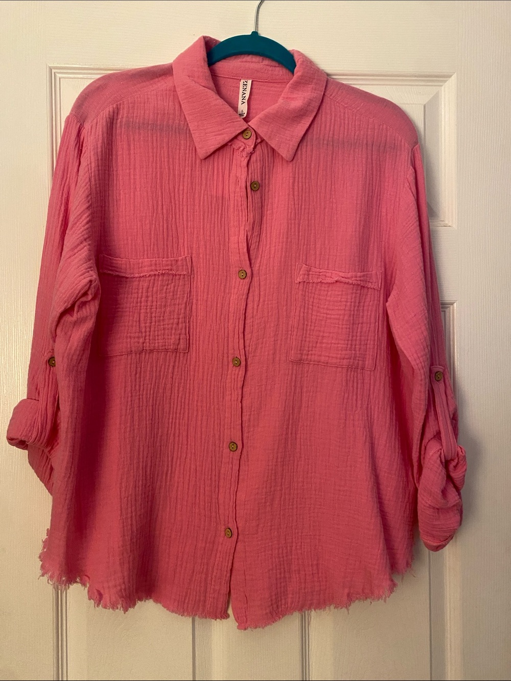 Zenana Outfitters Pink Gauze Button-Up Shirt